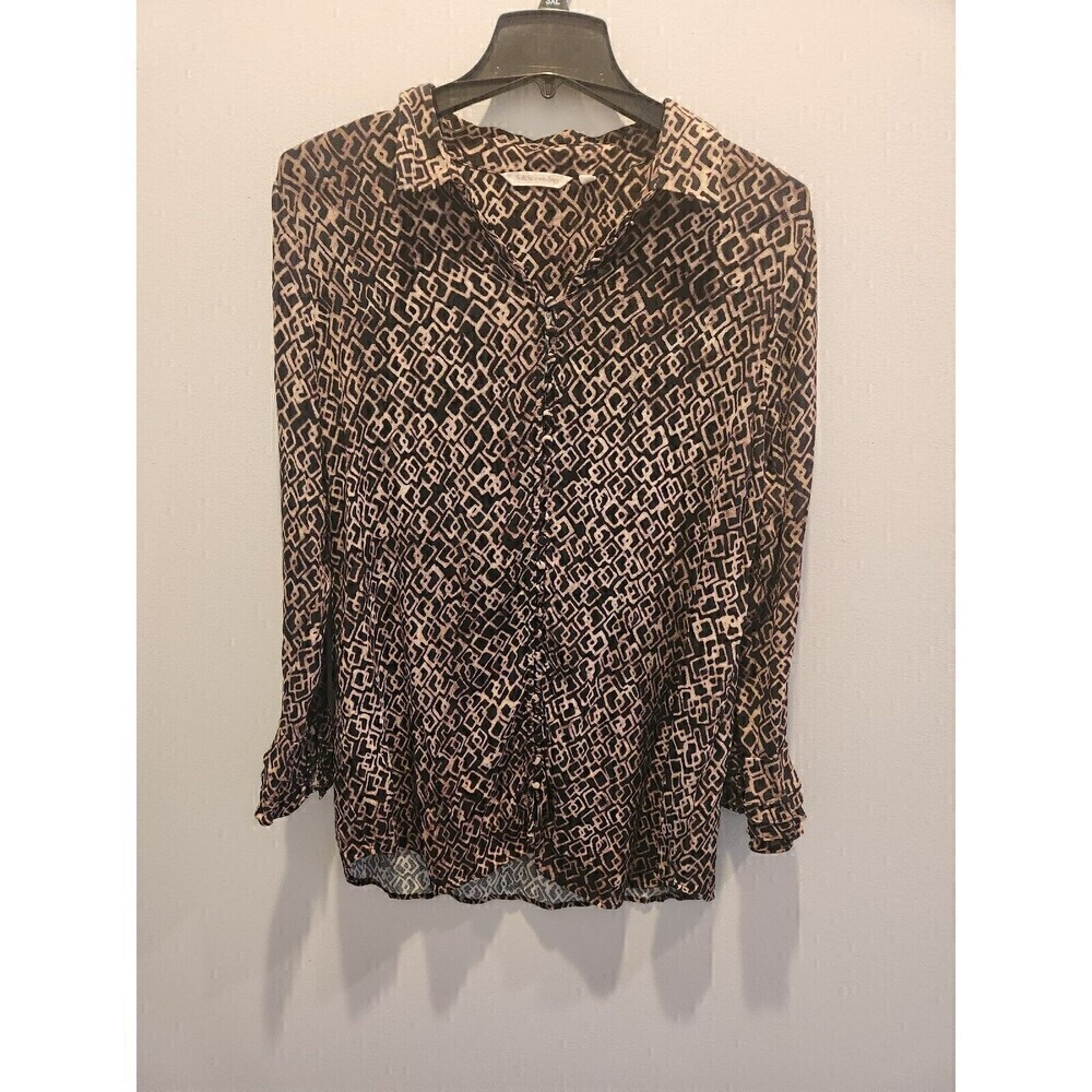 Soft Surroundings Paloma Geometric Button Front Poet Shirt Xl Viscose Long Slv